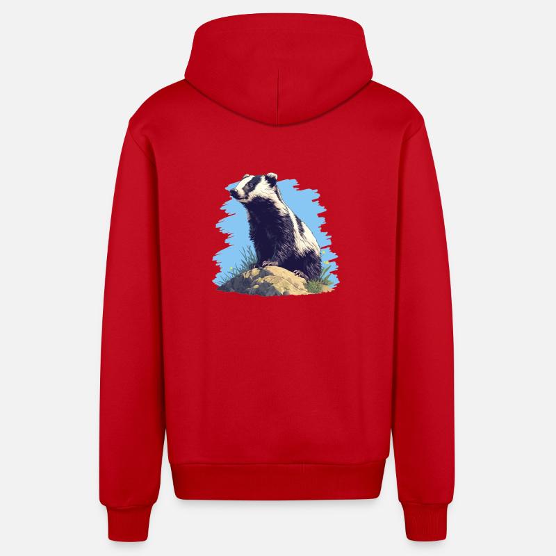 Badger Dachse Dachs - Organic Relaxed Hooded Jacket Made in EU - red