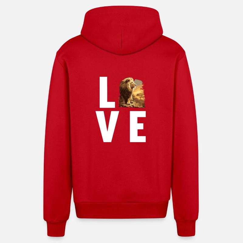 Lion Löwen Löwe - Veste à capuche bio décontractée fabriquée en UE - rouge