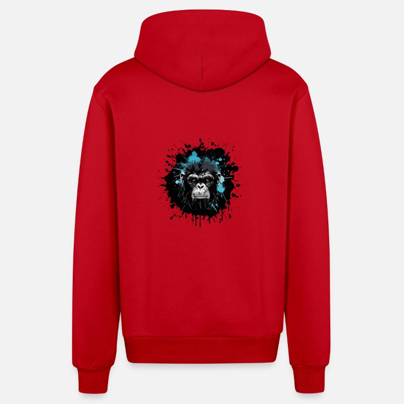 Portrait de singe - Veste à capuche bio décontractée fabriquée en UE - rouge