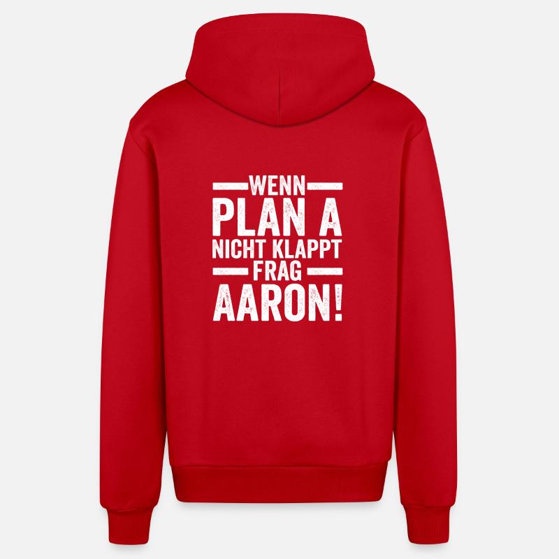 Prénom Aaron - Veste à capuche bio décontractée fabriquée en UE - rouge
