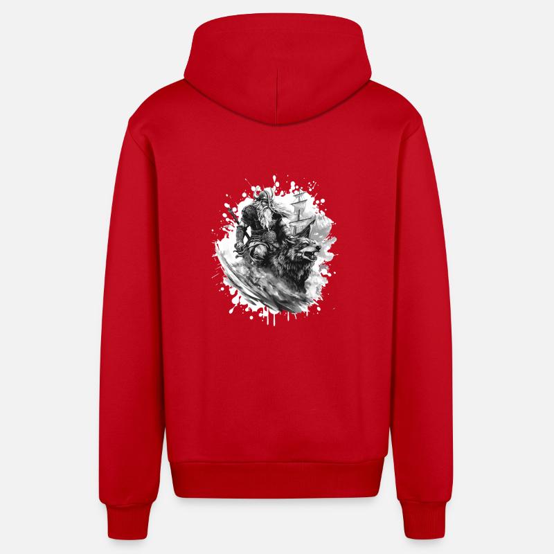 Viking Loup Guerrier Valhalla - Veste à capuche bio décontractée fabriquée en UE - rouge