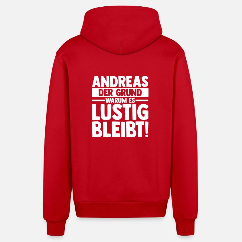 First name Andreas - Organic Relaxed Hooded Jacket Made in EU - red