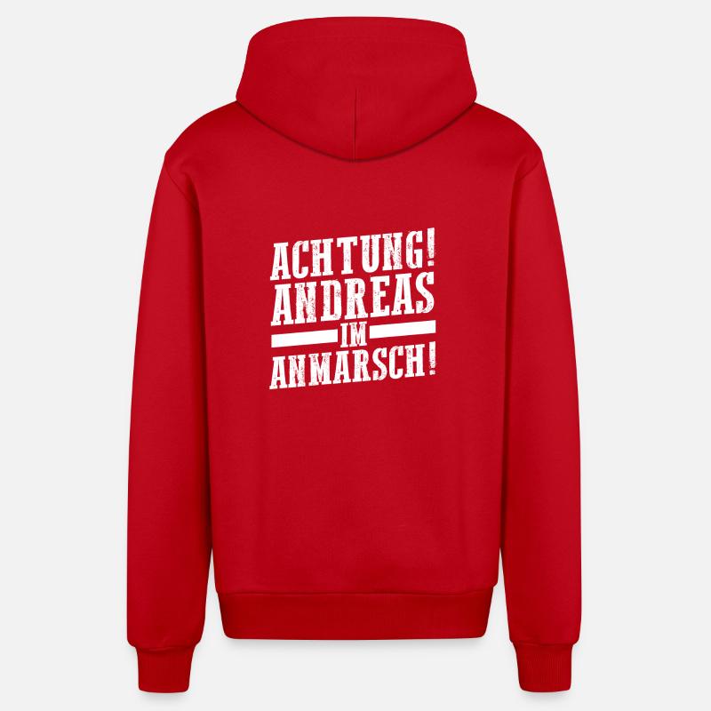 Prénom Andreas - Veste à capuche bio décontractée fabriquée en UE - rouge