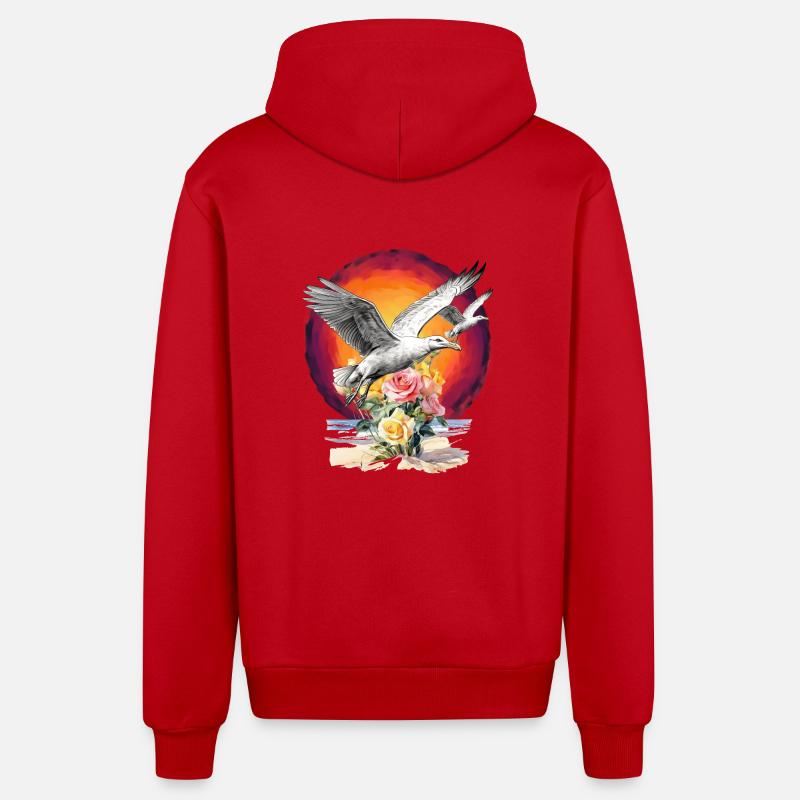 Seagulls Seagull Seagulls Maritime Sunset - Organic Relaxed Hooded Jacket Made in EU - red