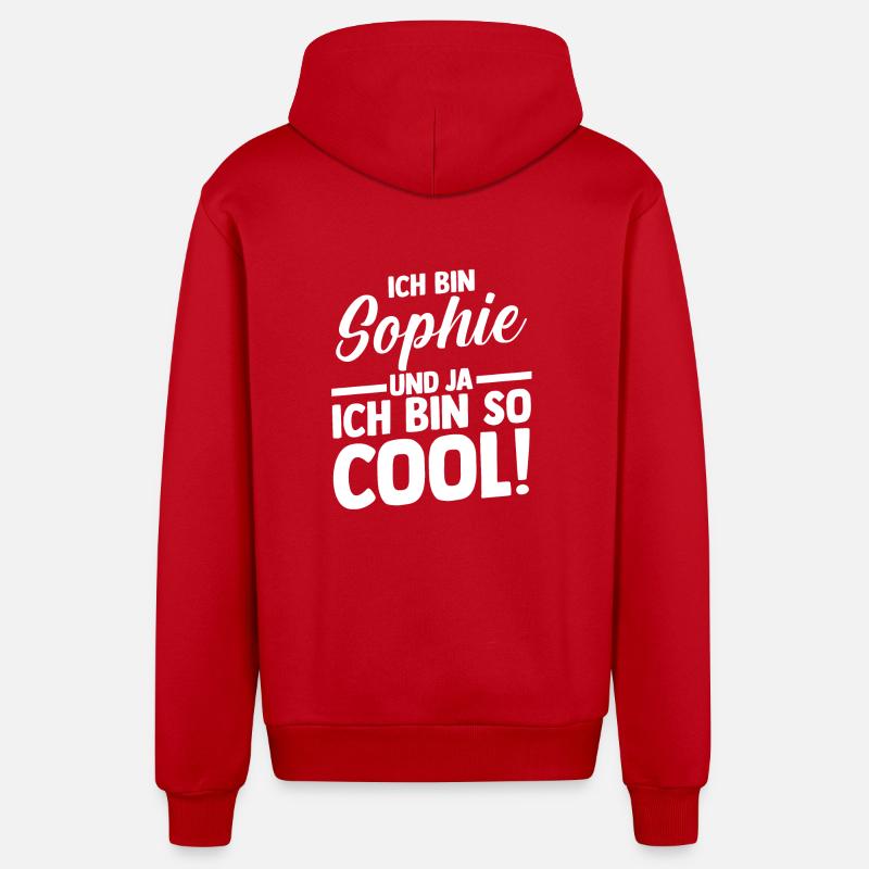 Prénom Sophie - Veste à capuche bio décontractée fabriquée en UE - rouge