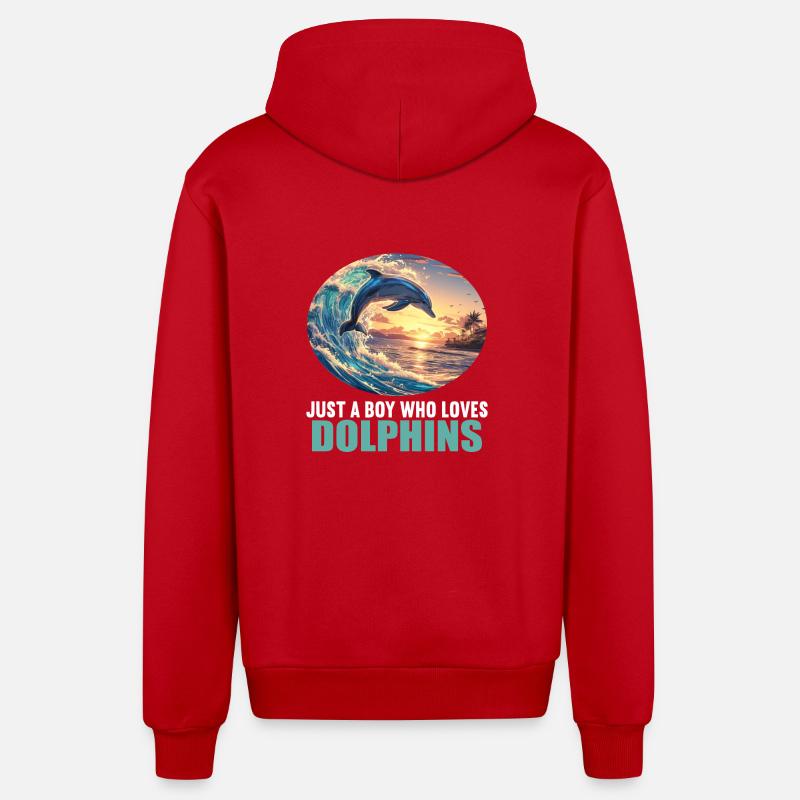 Dolphin Dolphins Dolphin - Organic Relaxed Hooded Jacket Made in EU - red