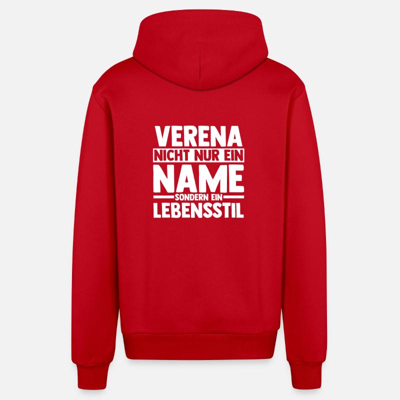 Prénom Verena - Veste à capuche bio décontractée fabriquée en UE - rouge