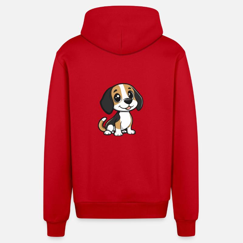 Beagle chien bande dessinée mignon - Veste à capuche bio décontractée fabriquée en UE - rouge