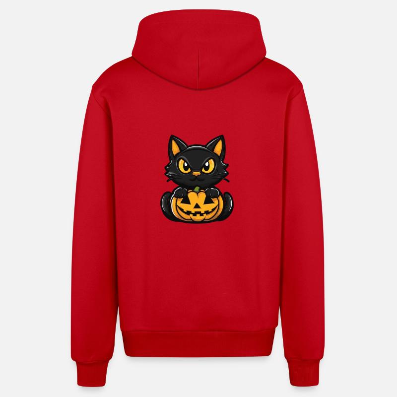 Chat Halloween Bande dessinée Chat - Veste à capuche bio décontractée fabriquée en UE - rouge