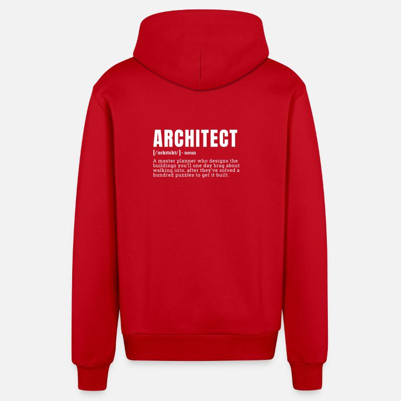 Drôle d’architecte Définition Profession - Veste à capuche bio décontractée fabriquée en UE - rouge
