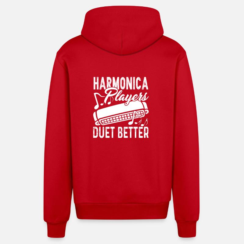 Harmonica Player Duet Better - Organic Relaxed Hooded Jacket Made in EU - red