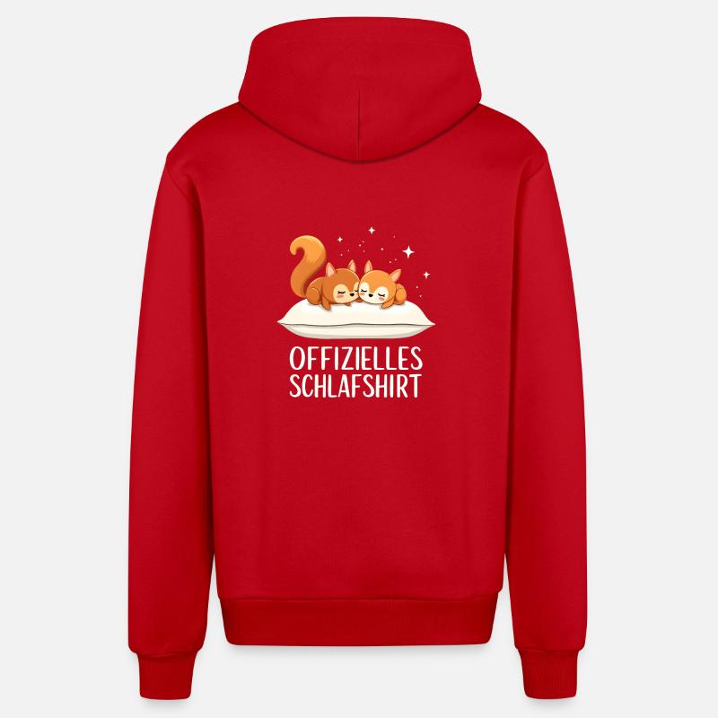Official Sleeping Shirt Squirrel Pair - Organic Relaxed Hooded Jacket Made in EU - red