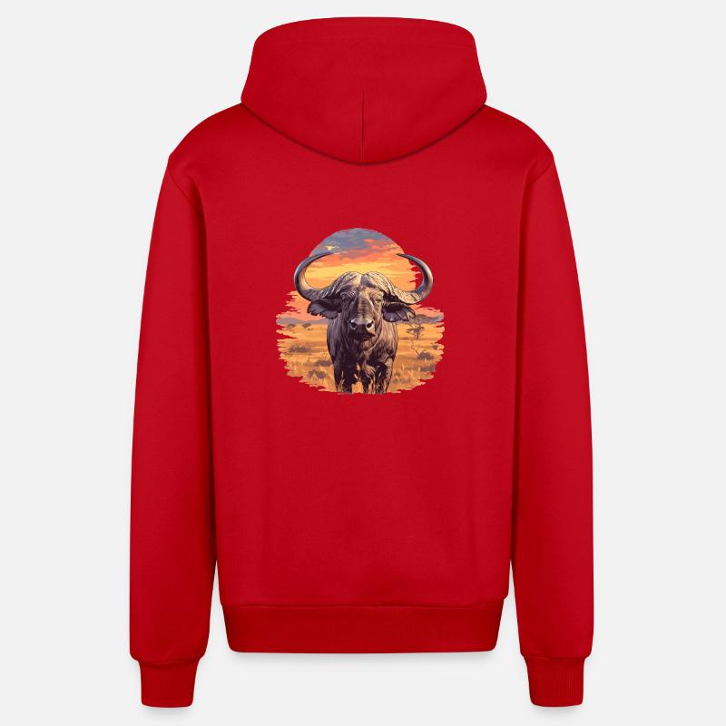 Buffles Buffalo Büffel - Veste à capuche bio décontractée fabriquée en UE - rouge