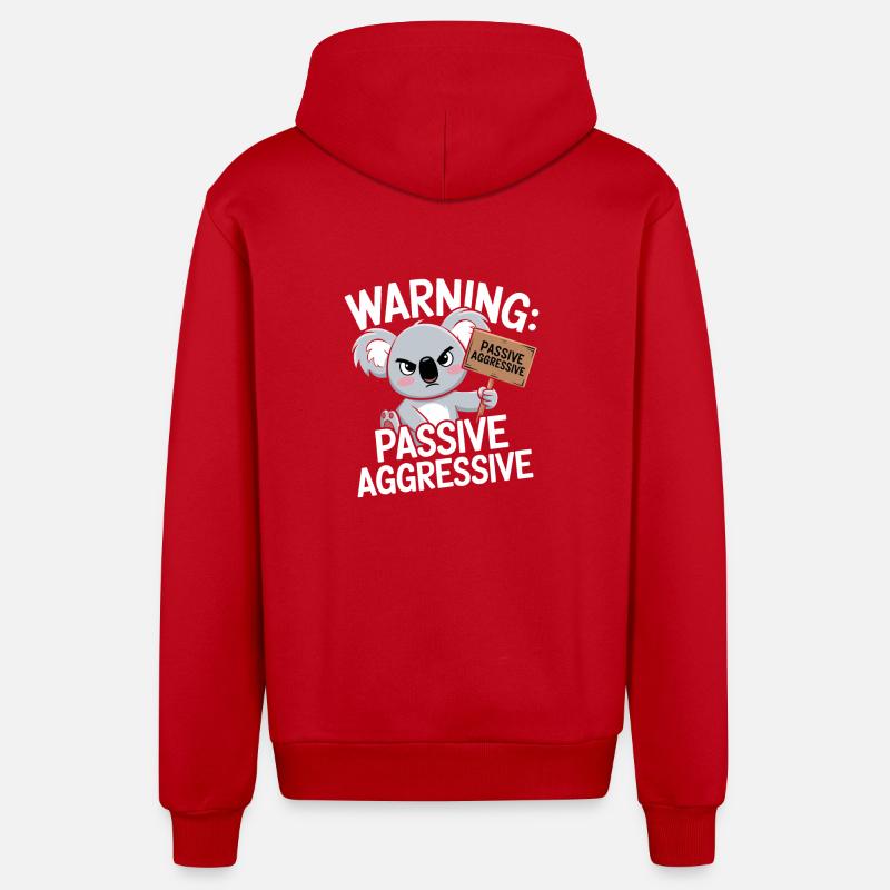 Warning: Passive Aggressive Koala - Organic Relaxed Hooded Jacket Made in EU - red