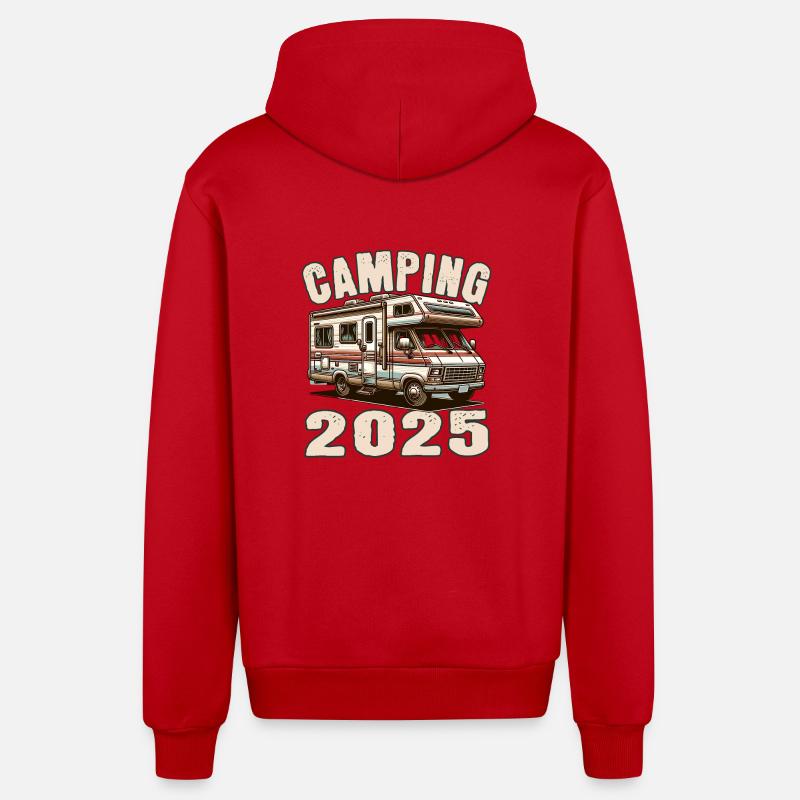 Camping 2025 - Veste à capuche bio décontractée fabriquée en UE - rouge