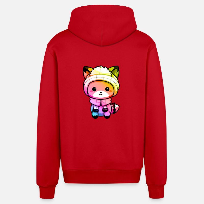 Fuchs Winter Tier Bunt Comic - Organic Relaxed Kapuzenjacke Made in EU - Rot