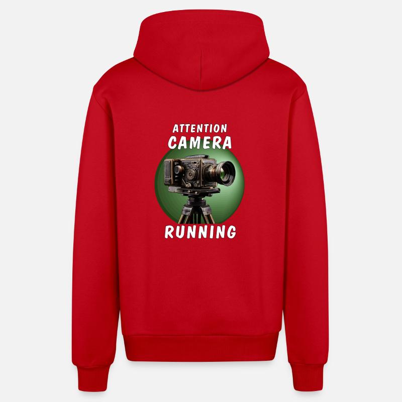 ATTENTION CAMÉRA EN MARCHE - Veste à capuche bio décontractée fabriquée en UE - rouge