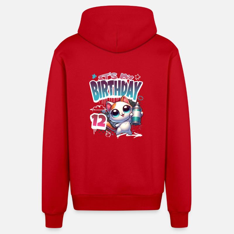 12e anniversaire chat graffiti - Veste à capuche bio décontractée fabriquée en UE - rouge