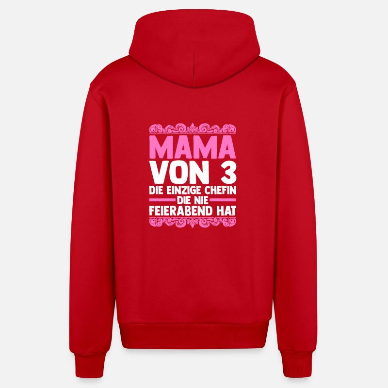 Maman de 3 enfants - Veste à capuche bio décontractée fabriquée en UE - rouge