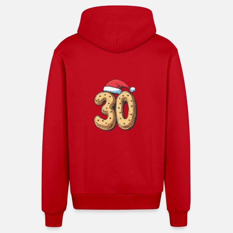 30 Numéro Noël - Veste à capuche bio décontractée fabriquée en UE - rouge