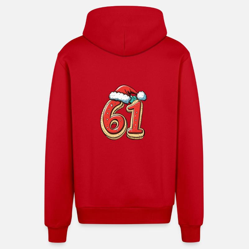 61 Nombre Noël - Veste à capuche bio décontractée fabriquée en UE - rouge