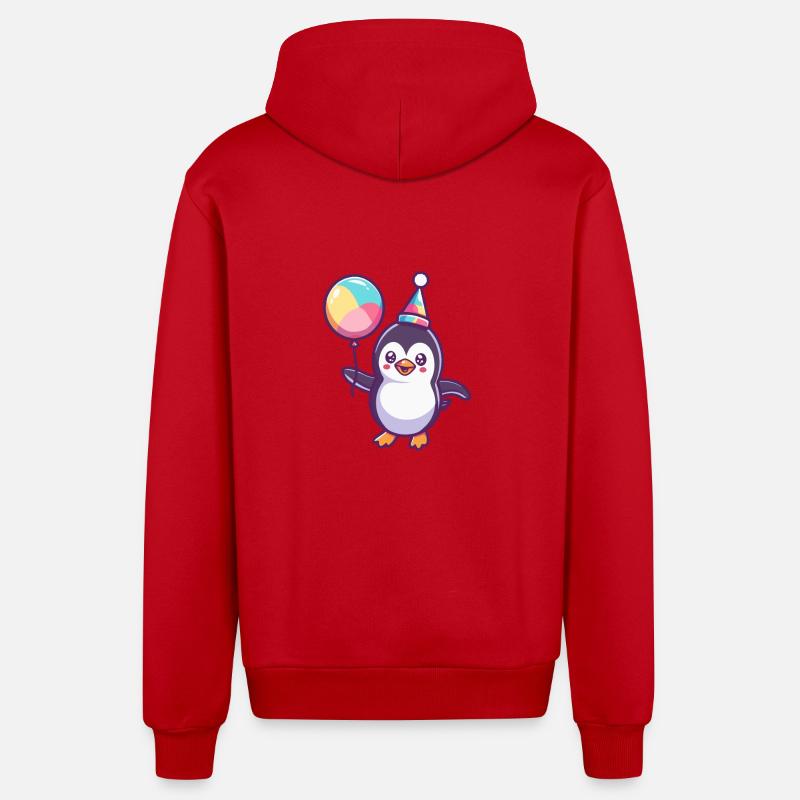 Pingouin Anniversaire Bande dessinée Mignon - Veste à capuche bio décontractée fabriquée en UE - rouge