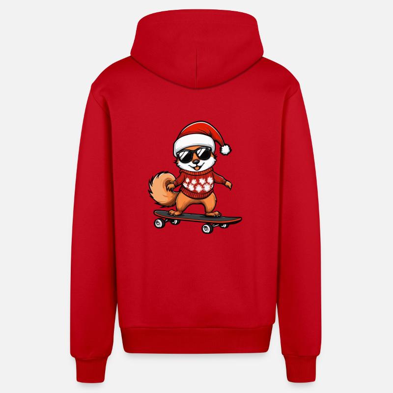 Écureuil Noël Drôle - Veste à capuche bio décontractée fabriquée en UE - rouge