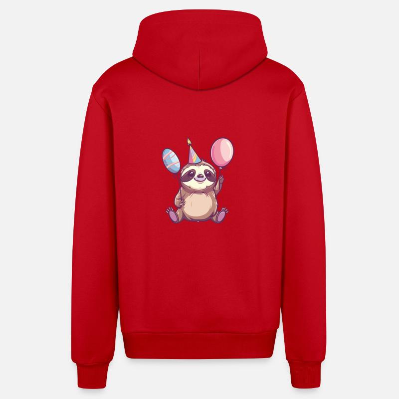 paresseux anniversaire bande dessinée mignon - Veste à capuche bio décontractée fabriquée en UE - rouge