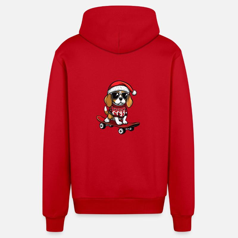 Beagle chien Noël drôle - Veste à capuche bio décontractée fabriquée en UE - rouge
