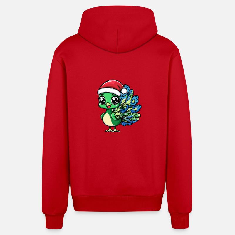 Paon oiseau Noël mignon - Veste à capuche bio décontractée fabriquée en UE - rouge