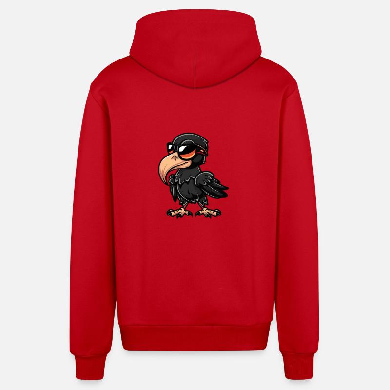 Rabe Vogel Comic Cool - Organic Relaxed Kapuzenjacke Made in EU - Rot