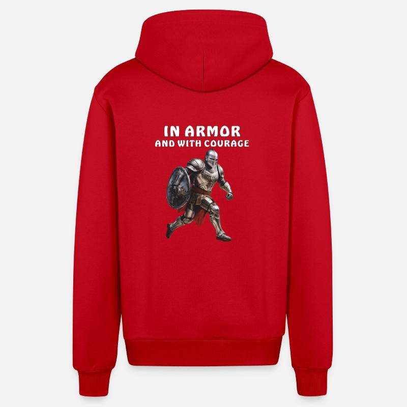 EN ARMURE ET AVEC COURAGE - Veste à capuche bio décontractée fabriquée en UE - rouge