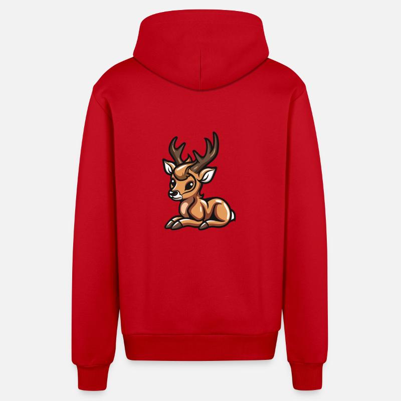 Bande dessinée de cerf - Veste à capuche bio décontractée fabriquée en UE - rouge