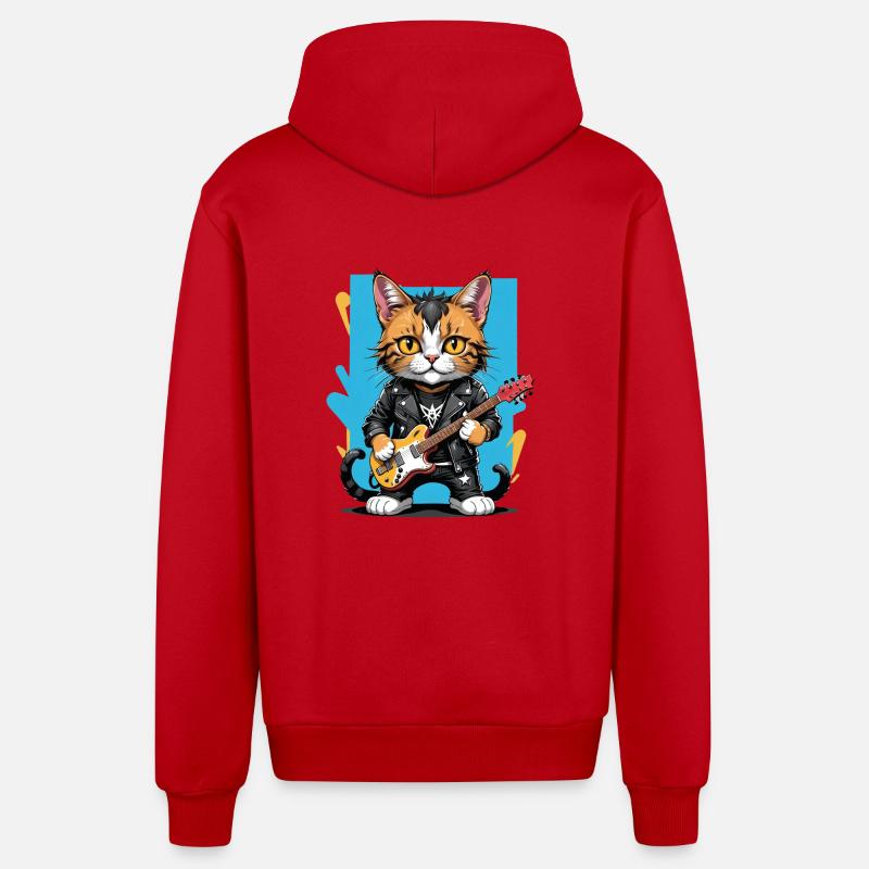 Cat Rocker Cat HardRock Gift - Veste à capuche bio décontractée fabriquée en UE - rouge