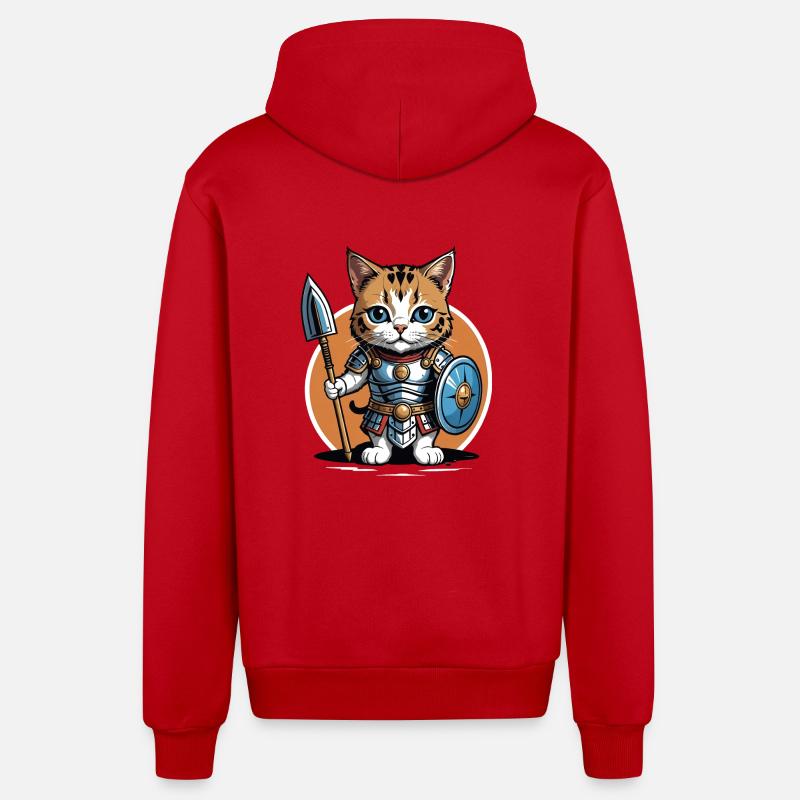 Chat Guerrier Romain Chat Cadeau - Veste à capuche bio décontractée fabriquée en UE - rouge