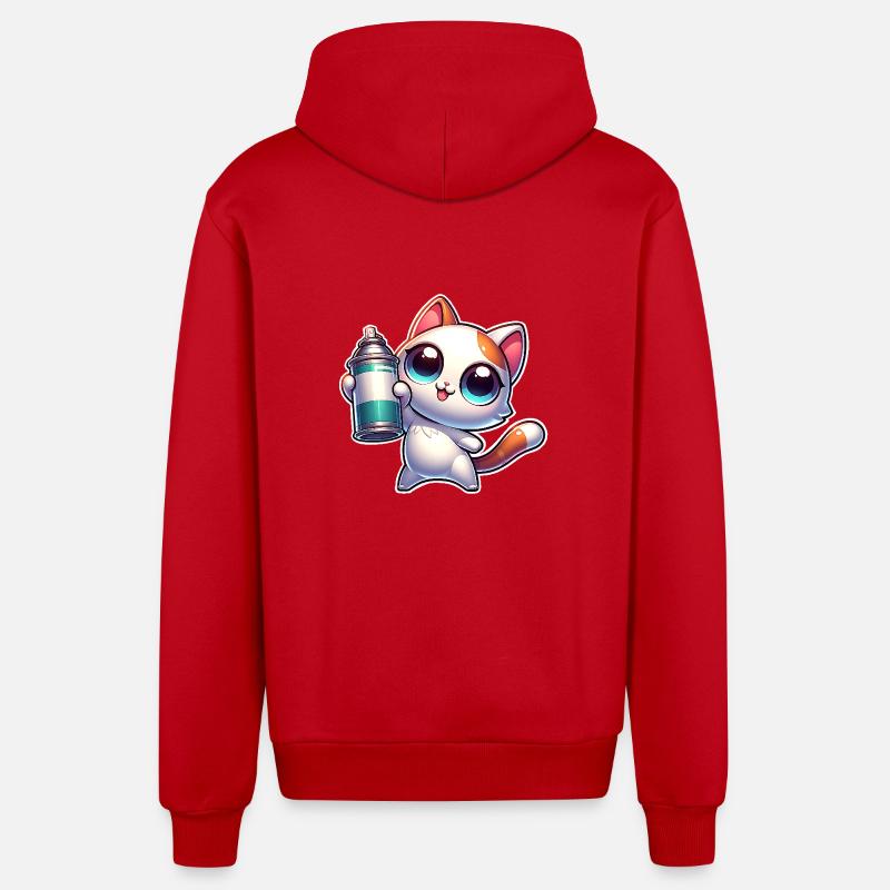 Chat Spray Peut Graffiti - Veste à capuche bio décontractée fabriquée en UE - rouge