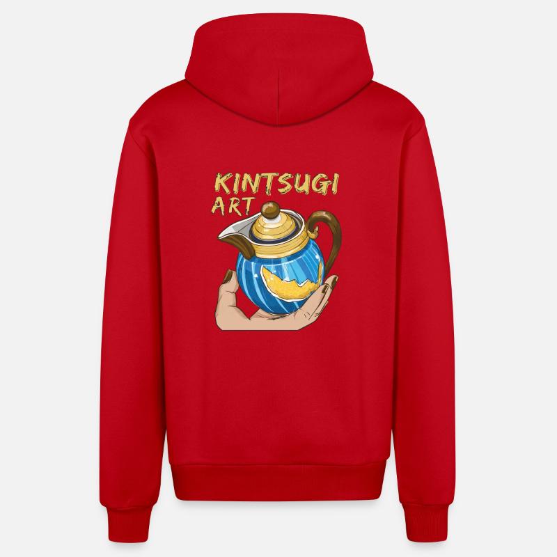L’ART DU KINTSUGI - Veste à capuche bio décontractée fabriquée en UE - rouge