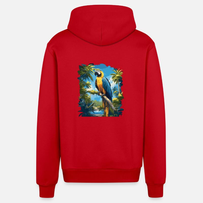 L’ère de l’ara - Veste à capuche bio décontractée fabriquée en UE - rouge
