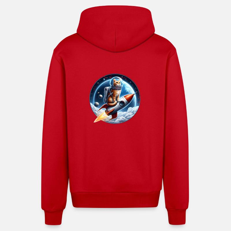Chat astronaute - Veste à capuche bio décontractée fabriquée en UE - rouge