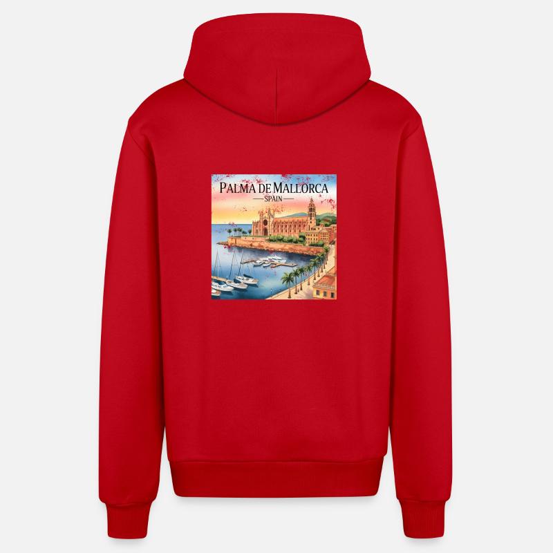 Palma de Majorque - Veste à capuche bio décontractée fabriquée en UE - rouge