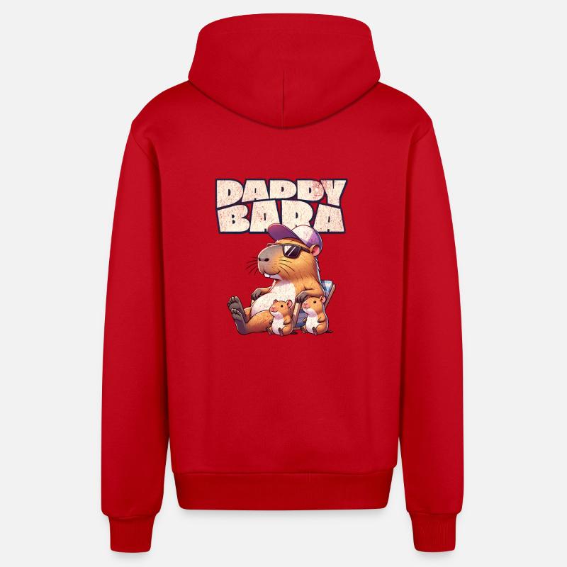 Daddybara Capybara Père Papa - Veste à capuche bio décontractée fabriquée en UE - rouge