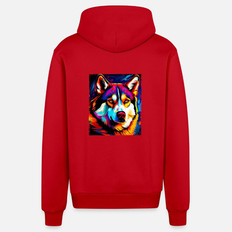 Portrait de chien husky - Veste à capuche bio décontractée fabriquée en UE - rouge