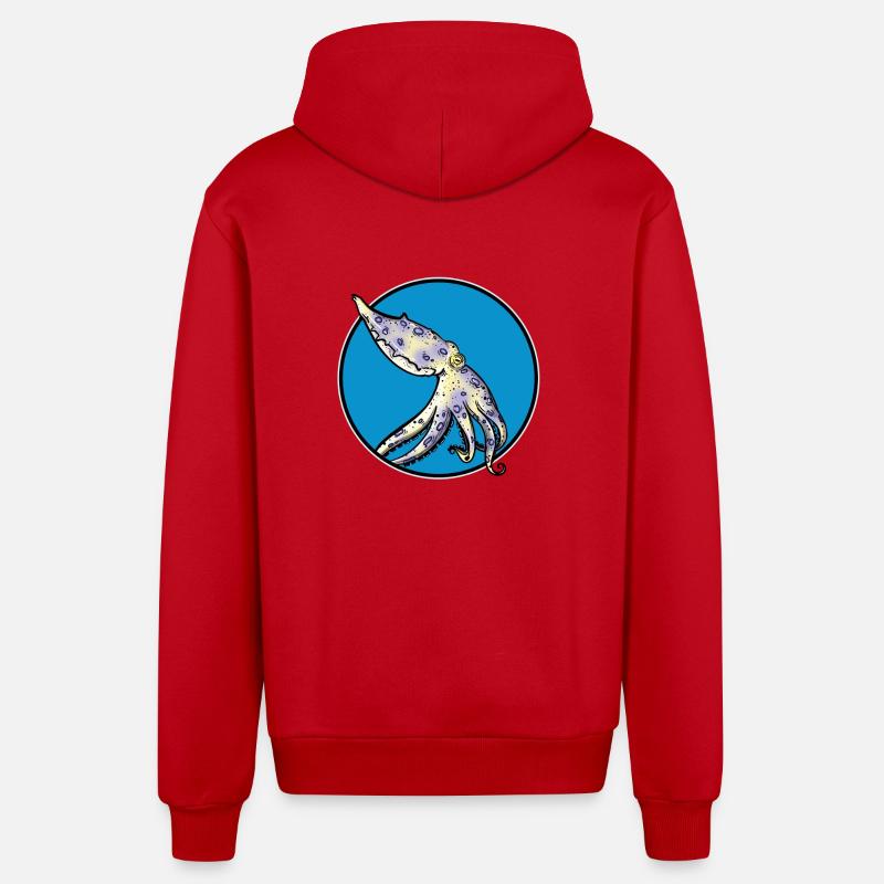 Blue Ringed Octopus Blaugeringelter Krake - Organic Relaxed Hooded Jacket Made in EU - red