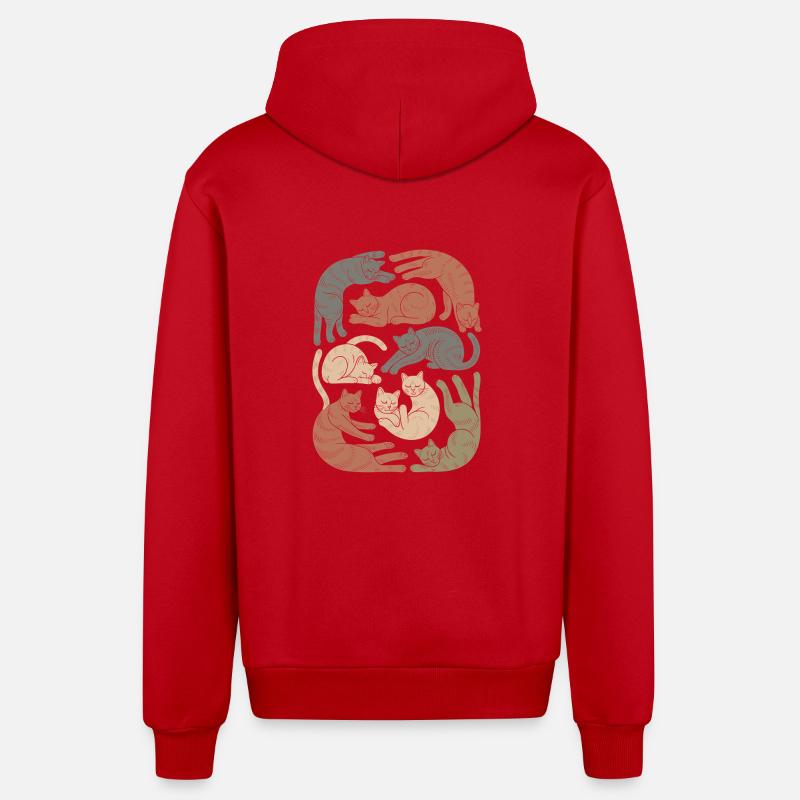 Entspannte Boho Katze Muster - Organic Relaxed Kapuzenjacke Made in EU - Rot