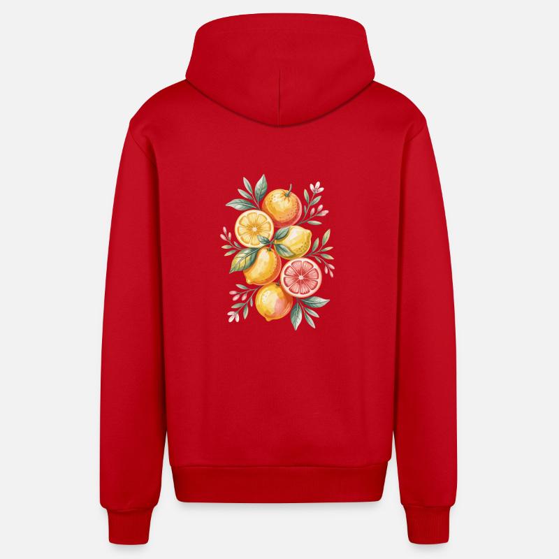 Citrons et oranges Oeuvres - Veste à capuche bio décontractée fabriquée en UE - rouge