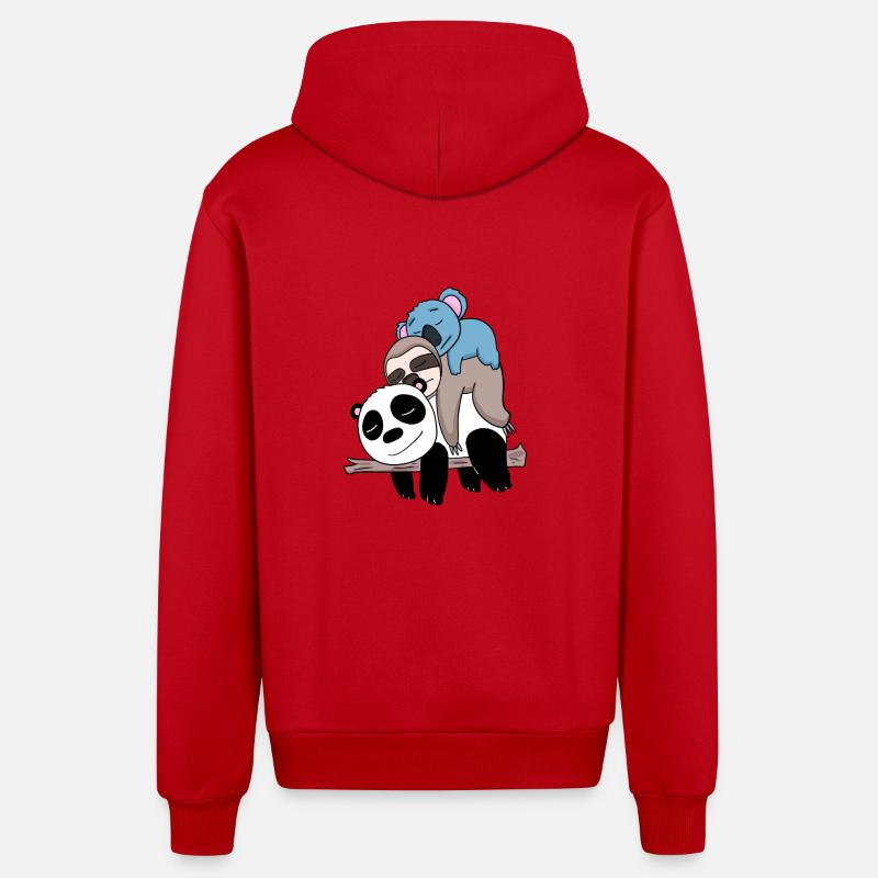 Panda paresseux et koala - Veste à capuche bio décontractée fabriquée en UE - rouge
