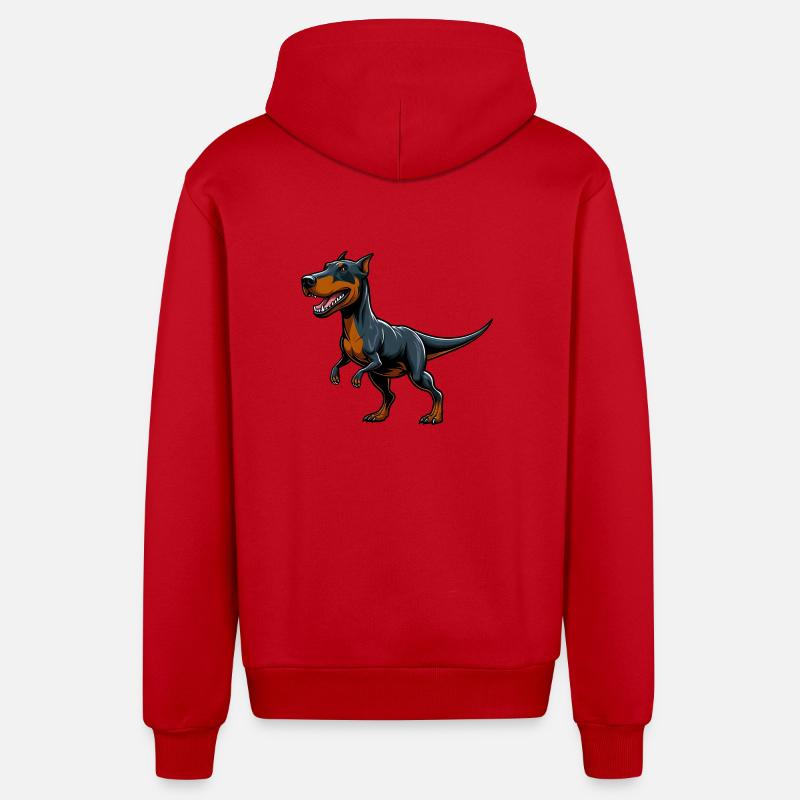 T-Rex Doberman Mix Fabulous Animal - Veste à capuche bio décontractée fabriquée en UE - rouge