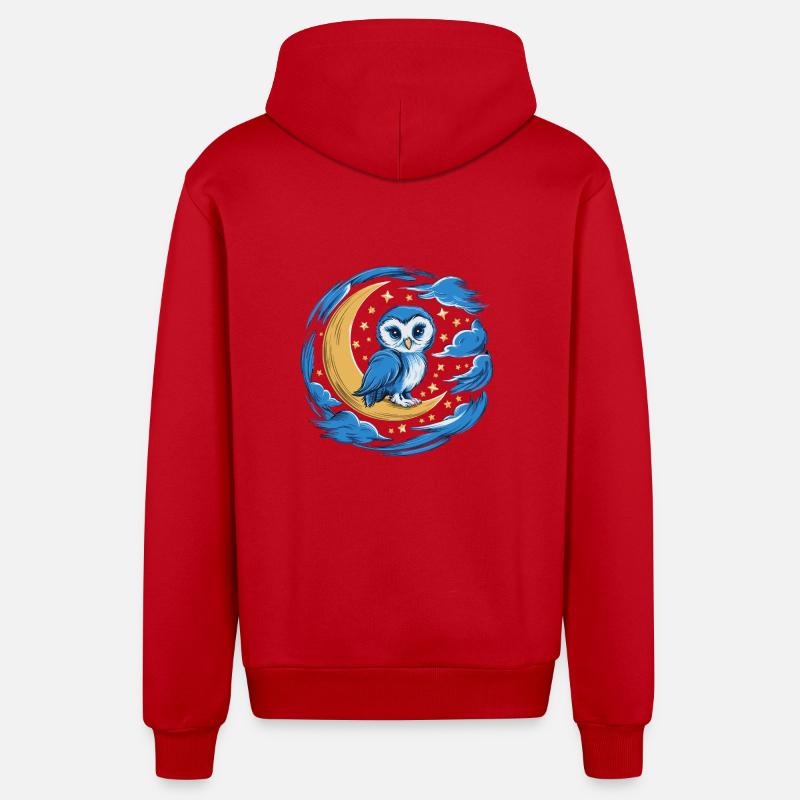 Eule Mond Sterne Nachthimmel - Organic Relaxed Kapuzenjacke Made in EU - Rot