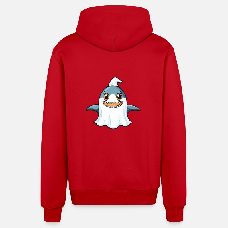 requin Halloween drôle fantôme - Veste à capuche bio décontractée fabriquée en UE - rouge
