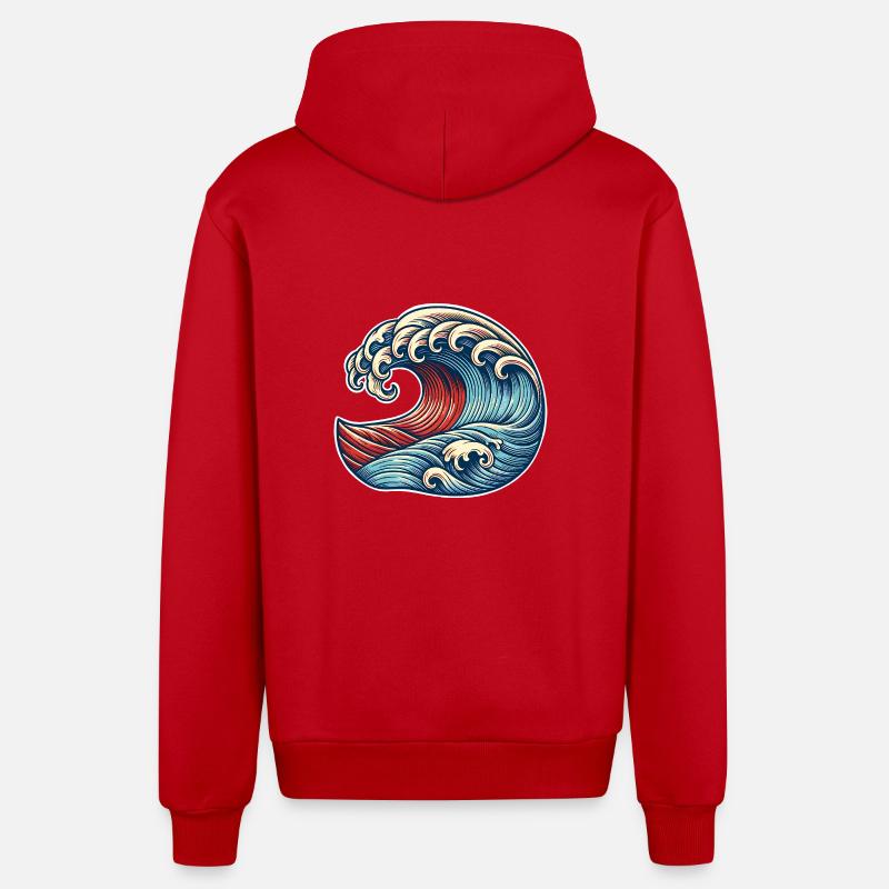 Vague - Veste à capuche bio décontractée fabriquée en UE - rouge